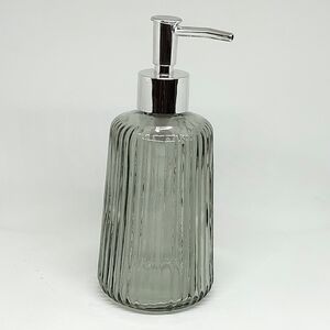NEW Glass Hand Soap Dispenser 7in Clear Gray Tone Refillable Bathroom Accessory